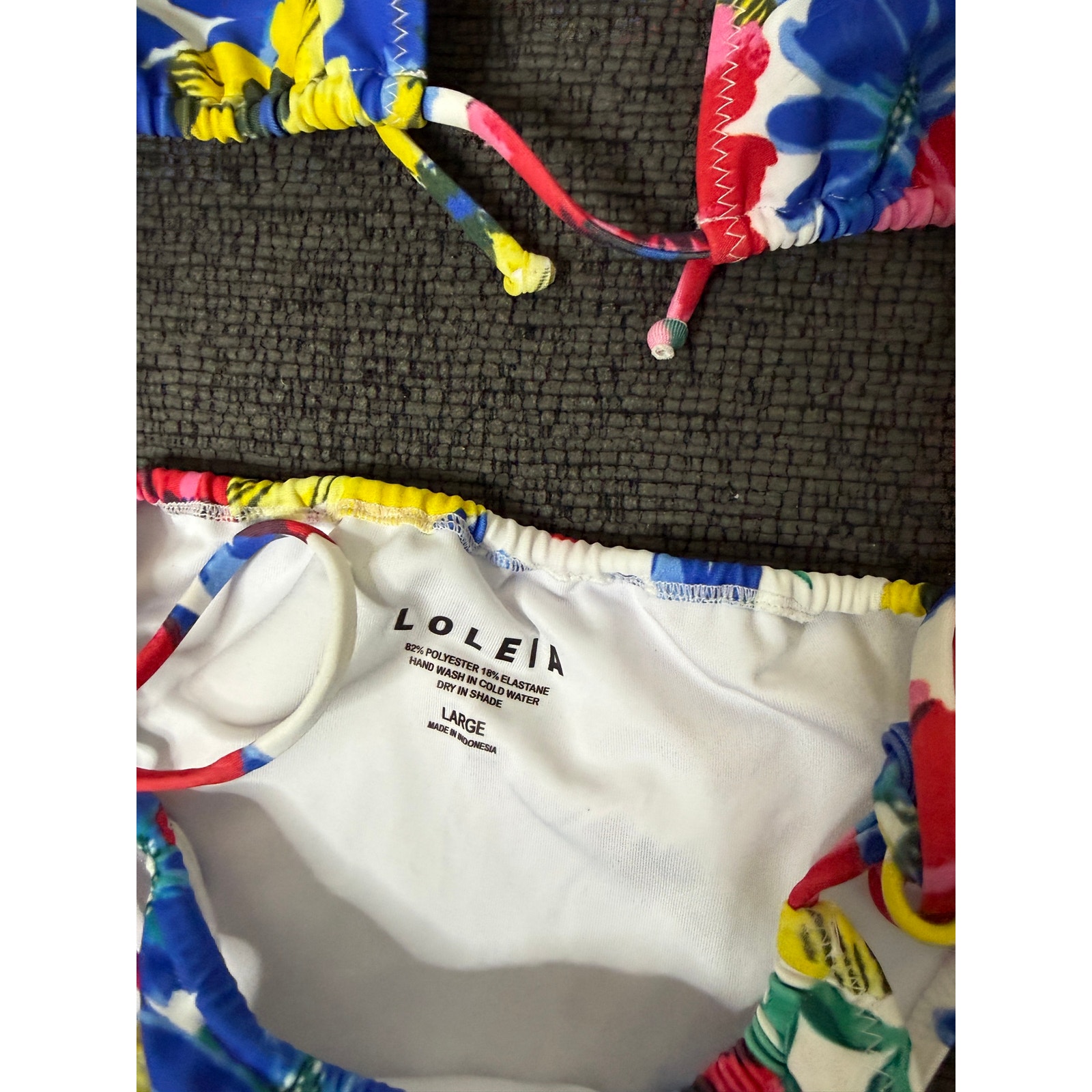 Loleia Floral Triangle String Bikini Set Tropical Resort Swim Top S Bottom L — image 5 of 8